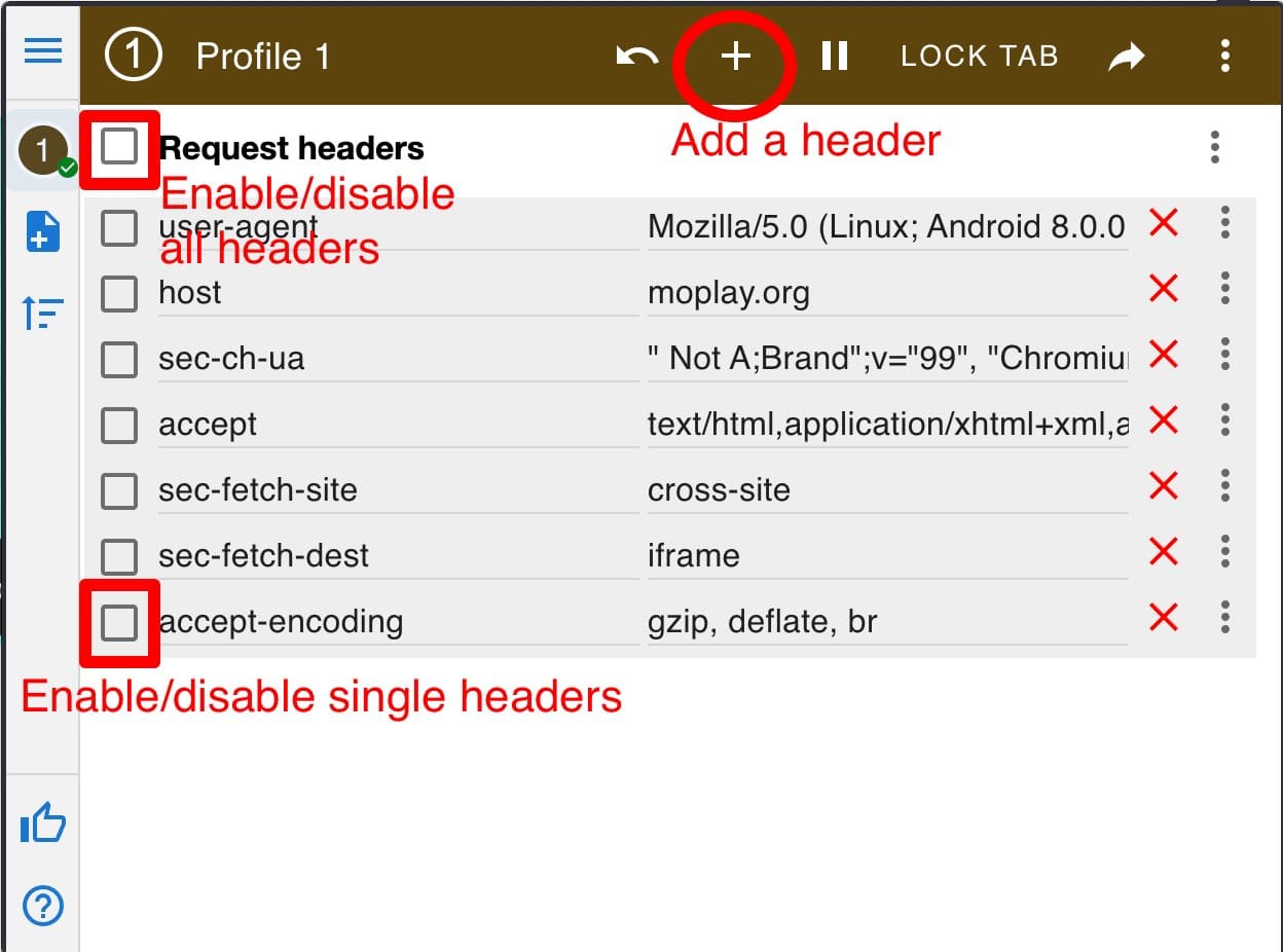 Modheader's interface