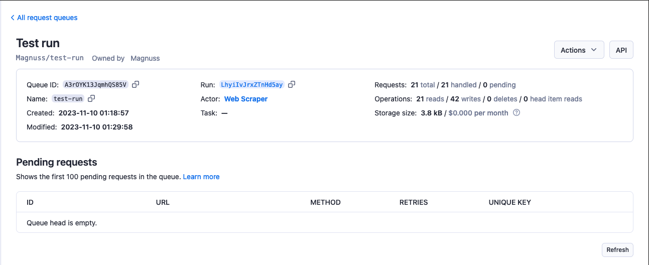 Request queues detail